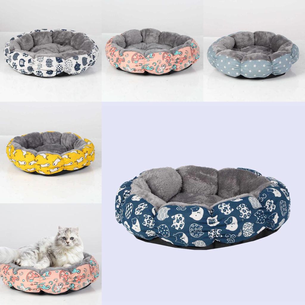 Круглая лежанка для собак и кошек с принтом из уток и звезд для домашнего использования