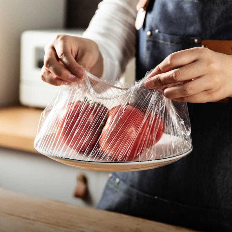 50/100PCS Disposable Food Cover Plastic Wrap Elastic Food Lids For Fruit Bowls Cups Caps Storage Kitchen Fresh Keeping Saver Bag