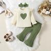 Girls Spring Autumn Suit Heart-shaped Printed Pit Strip Long-sleeved Sweatshirt and Trousers 3-piece Set