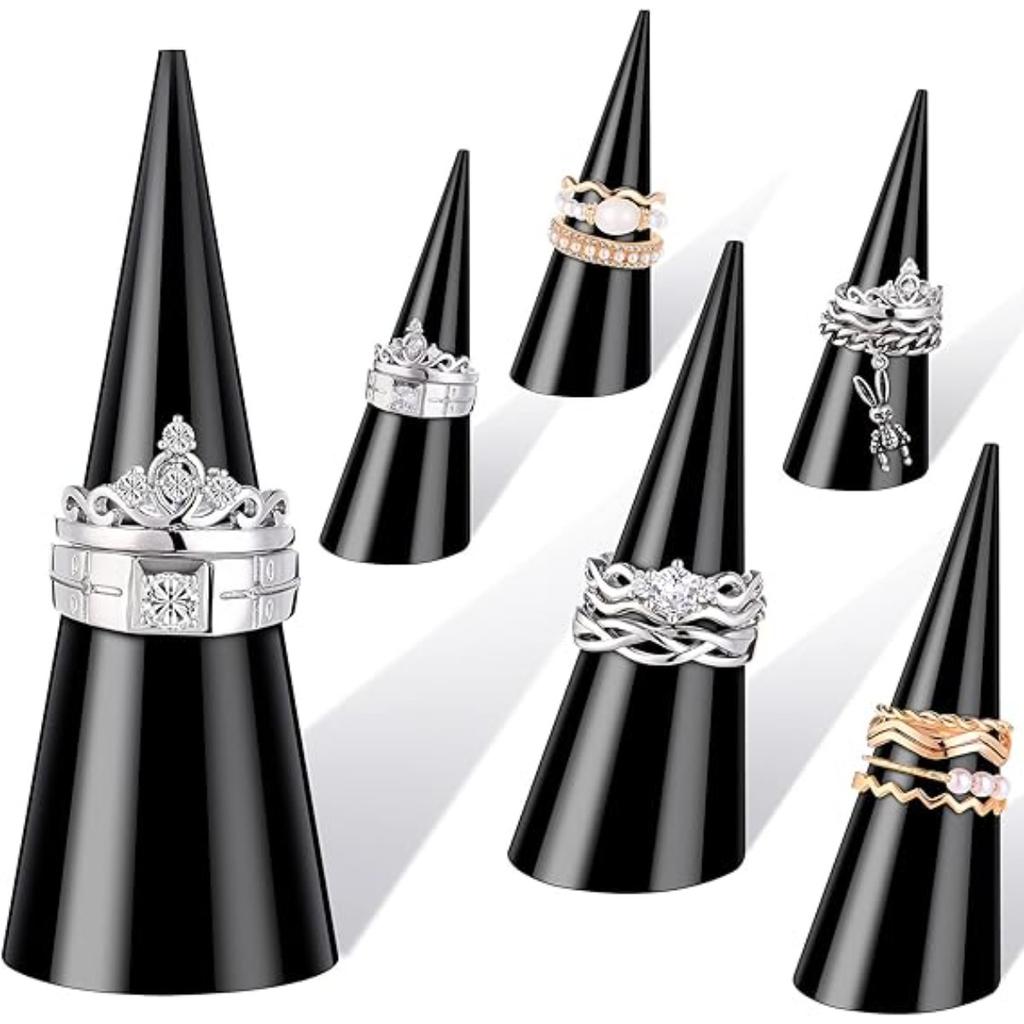 6PCS Single Finger Rings Showcase Stand Acrylic Crystal Ring Holder Acrylic Ring Display Jewelry Holder Wedding Display Cone Support for Jewelry
