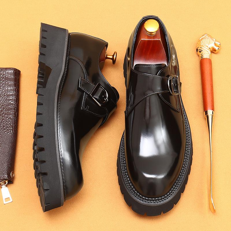 [Pre-Sale Not In Stock] Platform Leather Shoes Men'S British Business Leisure Leather Buckle Munch Shoes British