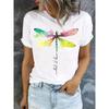 Dragonfly Pattern Round Neck T-shirt Casual Short Sleeve 2D T-shirt Spring/Summer Women's Casual Clothing Fashion Short Sleeve