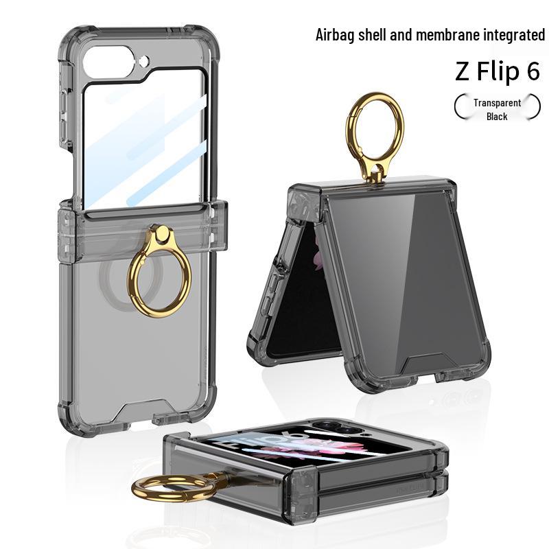 Чехол для Samsung Galaxy Z Flip 6: Вал подушки безопасности, Полностью закрывающий корпус, Прозрачная пленка, Держатель-кольцо
