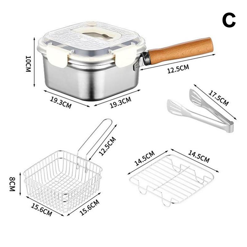 Кастрюля для фритюра из нержавеющей стали Сковорода Экономичная квадратная глубокая сковорода-фритюрница с корзиной и ручкой Универсальная фритюрница с крышкой
