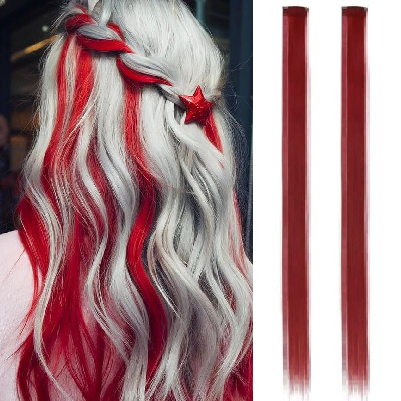 Aosiwig 2 шт. Накладные волосы на заколках, цветные пряди для вечеринки, прямые радужные накладки для волос, фестиваль, Хэллоуин, косплей для женщин, девушек