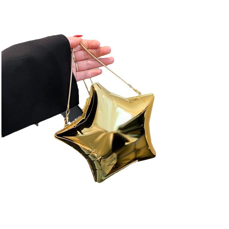 Small and cute five-pointed star fashion handbag for women, stylish solid color evening bag, chain single shoulder crossbody bag