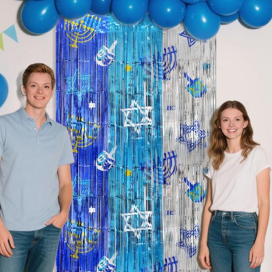 1/2/3 шт. Ханука Дождь Занавес Фон Блестящая Металлическая Текстура Трехцветный Градиент Визуальный Эффект Дождь Занавес Праздничное Украшение