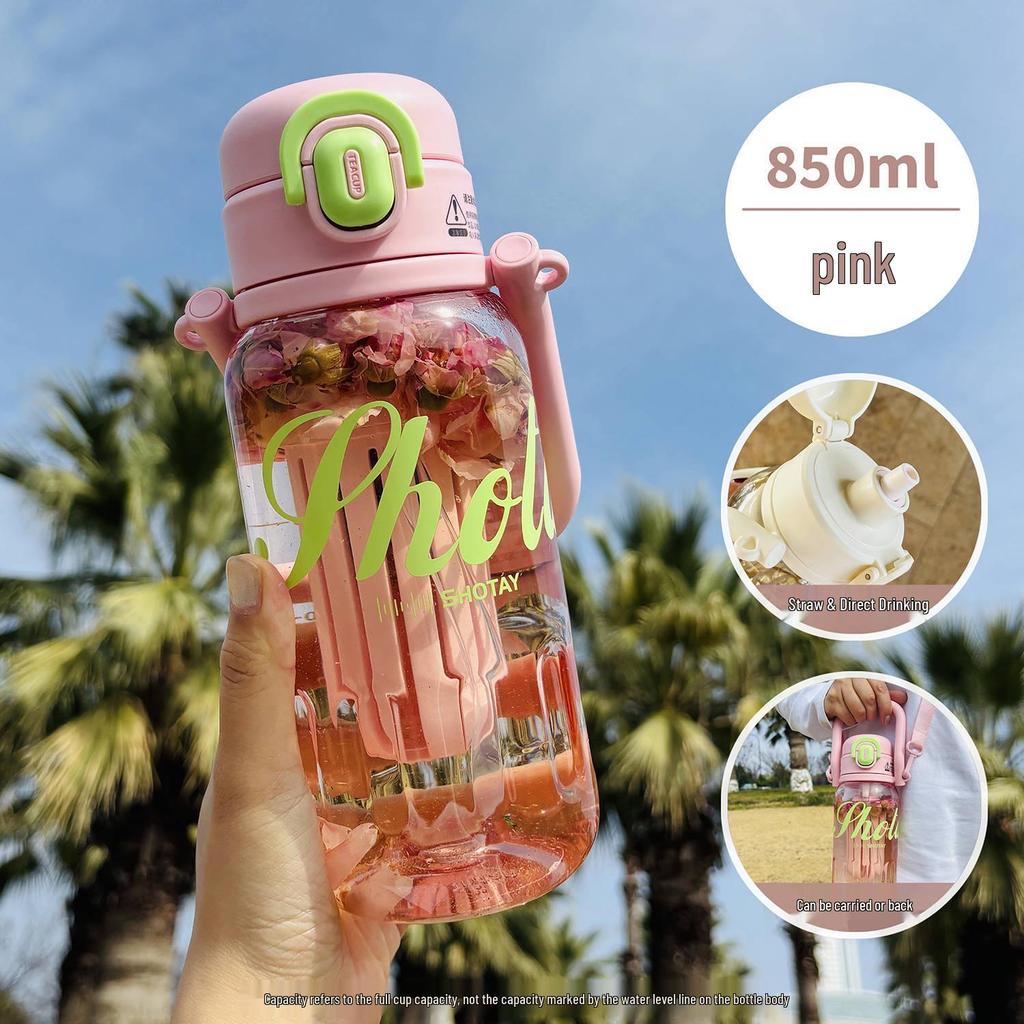 Shangtai Tritan Large-Capacity Straw Sports Cup with Scale & Double Drink Compartments.