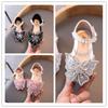 Cute Rhinestone Bow Closed-Toe Sandals for Girls - Summer 2024 Hollow Leather Princess Shoes