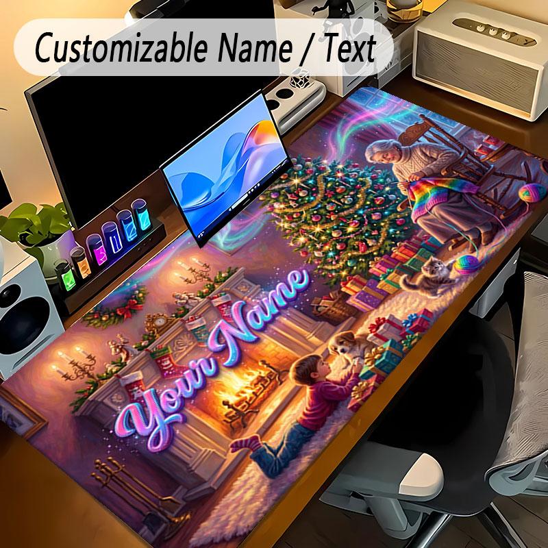 Christmas Theme Personalized Mouse Pad Custom Name Text Non Slip Desk Pad For Laptop Office Desktop