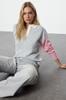 Women's Elegance Style Sweater Ecru Soft Textured Color Blocked Knitwear Sweater