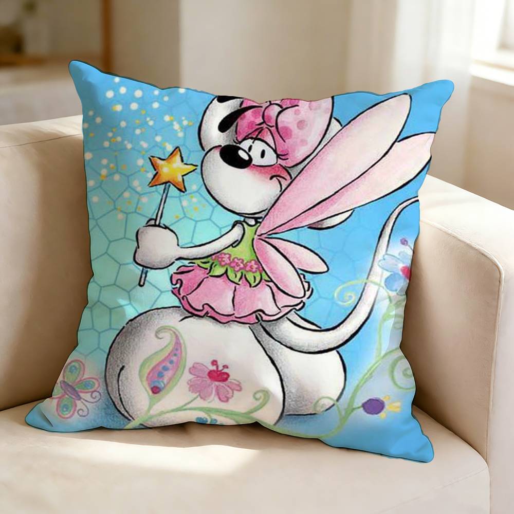 Cute cartoon Mouse DDiddlina Pillow Case Square DoubleSided Sofa Cushion Cover Bedroom Bedside Pillow