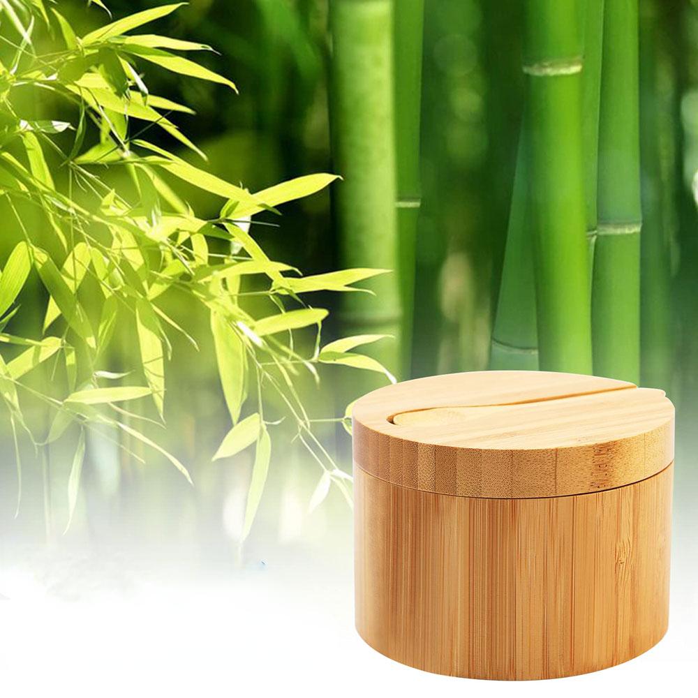 Бамбуковый контейнер для соли, ложка, банка для приправ с поворотной магнитной крышкой для хранения, держатель для специй и перца