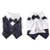 Gentleman Dog Clothes Eco-Friendly Cotton Striped Bowtie Tuxedo Pet Outfit Wedding Suit Formal Shirt for Small Dogs Summer