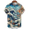Летняя мода Сутра гор и морей Укиё-э Волна Принт Мужские рубашки с коротким рукавом Повседневные уличные трендовые топы Оверсайз