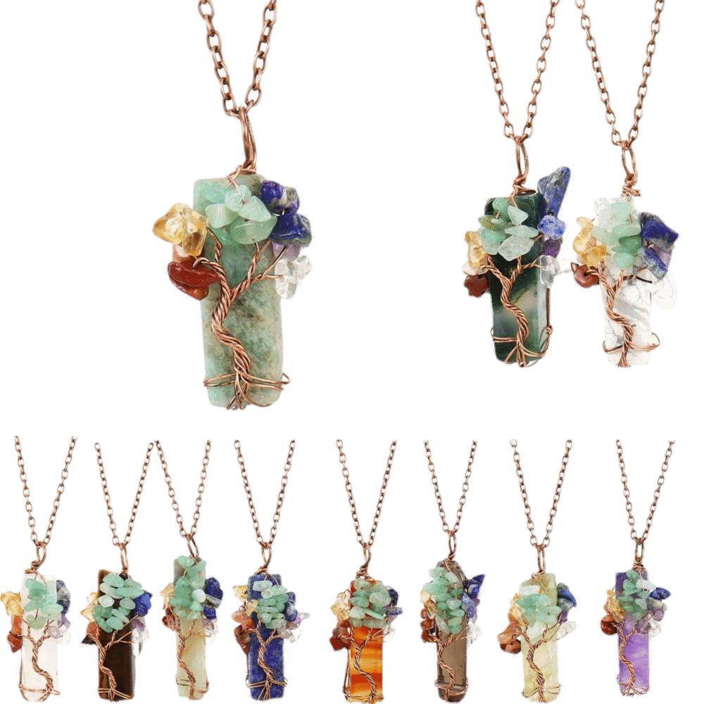 Tree Of Life Design Crystal Tree Of Life Irregular Crystal Crushed Stone Pendant  Gift For Women