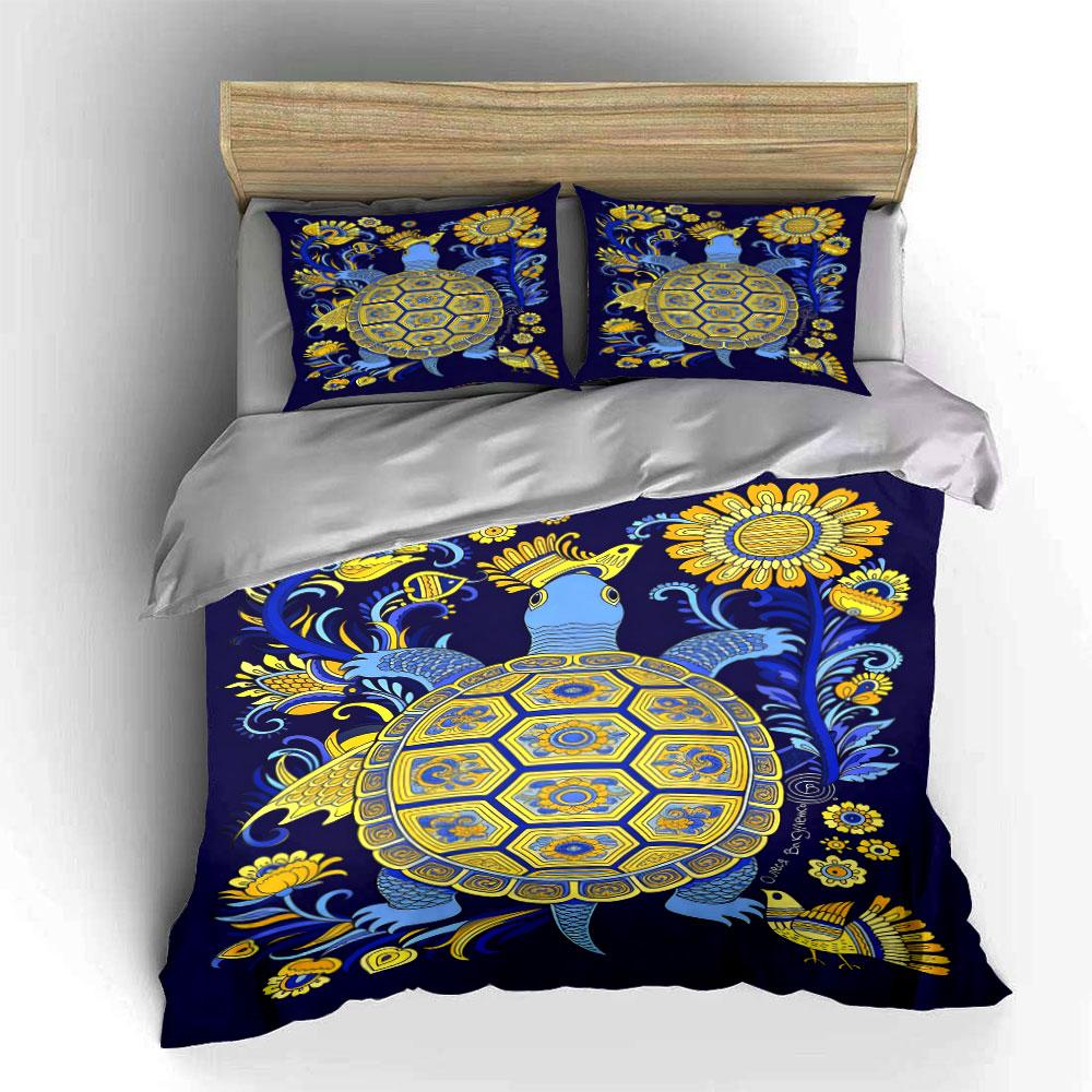 Yellow turtle, sunflowers pattern. Bedding sets Duvet cover sets Duvet covers Pillowcases(1 * Duvet Cover 2 * Pillowcases, without duvet insert)
