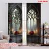 2D Flat Printing 2pcs Window Curtains Gothic Red Rose Flowers Polyester,Without Electricity Festive Backdrops Suitable for
