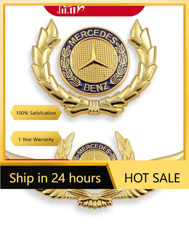 ahhqax1 For Mercedes Benz Emblem with Wings Star Bonnet Badge Gold Car Hood Front Chrome Logo Luxurious Plated for Mercedes Benz Hood wi