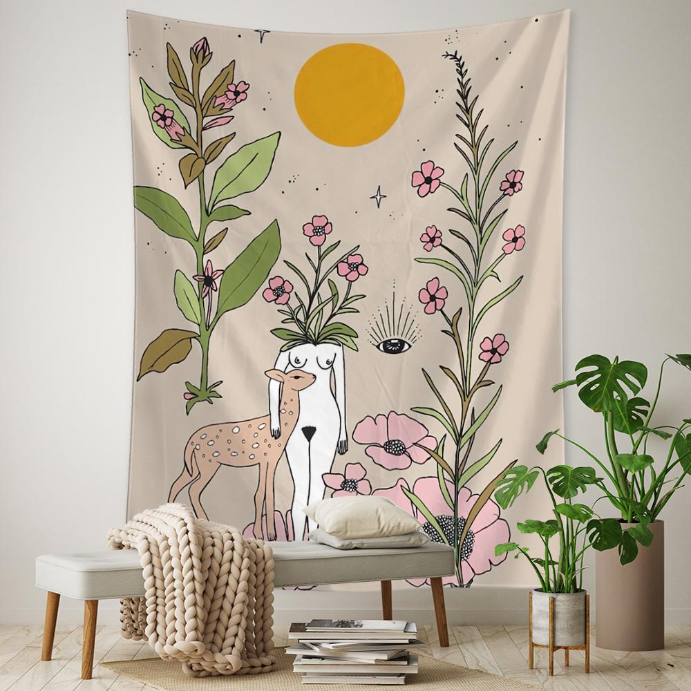 Растение Цветок Таро Гобелен Настенный Астрология Гадание Колдовство Богиня Солнца и Луны Домашний Декор