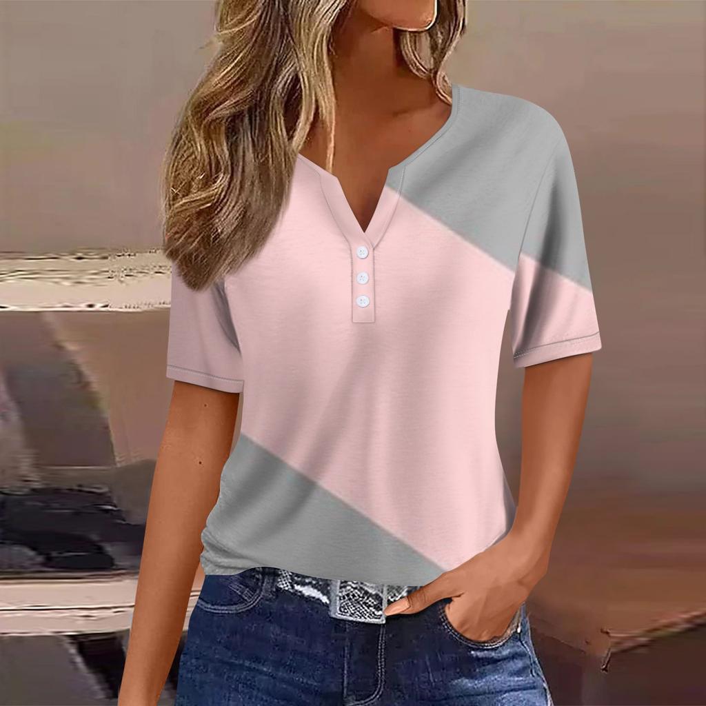 Женский модный повседневный топ с v-образным вырезом и коротким рукавом с геометрическим принтом