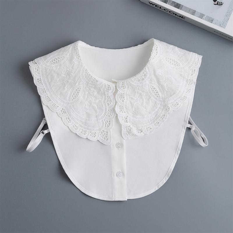 Elegant Detachable Hollow Out Floral Fake Collar White Shirt Blouse Lapel False Collar For Women Girls Decoration Accessory