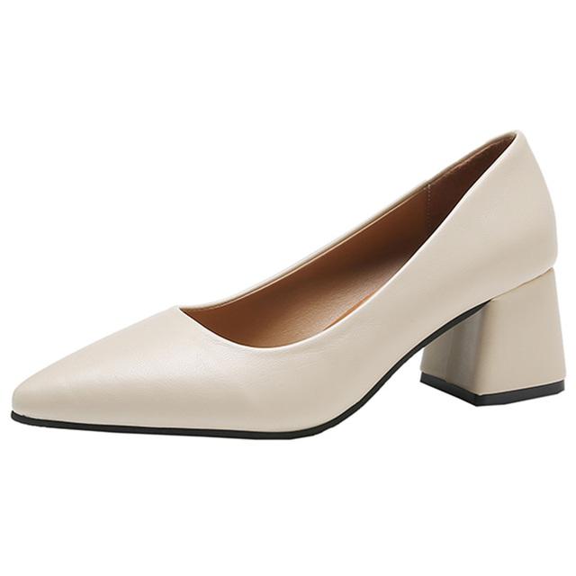 Классические туфли-лодочки на квадратном каблуке, женские однотонные офисные повседневные туфли из искусственной кожи, женские туфли без шнуровки с острым носком на высоком каблуке