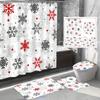 4Pcs Luxury Merry Christmas Shower Curtain Sets for Bathroom Non-Slip Bathroom Rugs Lid Toilet Cover Bath Mat