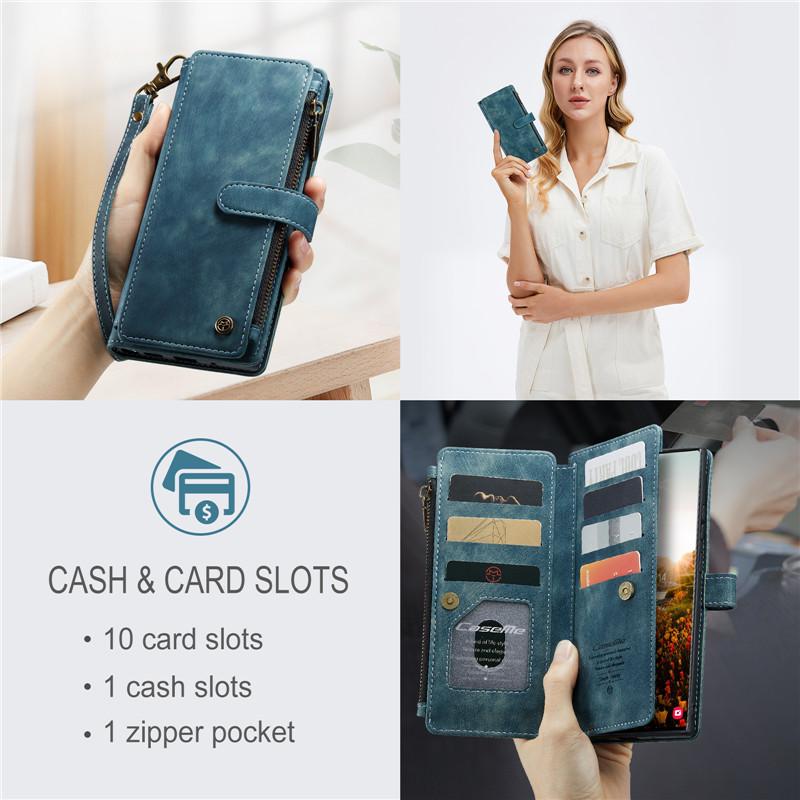 CaseMe Кожаный чехол-книжка для Samsung Galaxy S26 Ultra S25 Edge S24 FE S23 S22 S21 S20 Plus S10 Note 20 Ultra с молнией, кошельком и карманом для карт, чехол