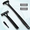 Men Back Shaver with 2 Heads Brush Folding Long Handle Bath Shower Back Hair Trimmer Manual Wet Dry Body Hair Remover Grooming Tools