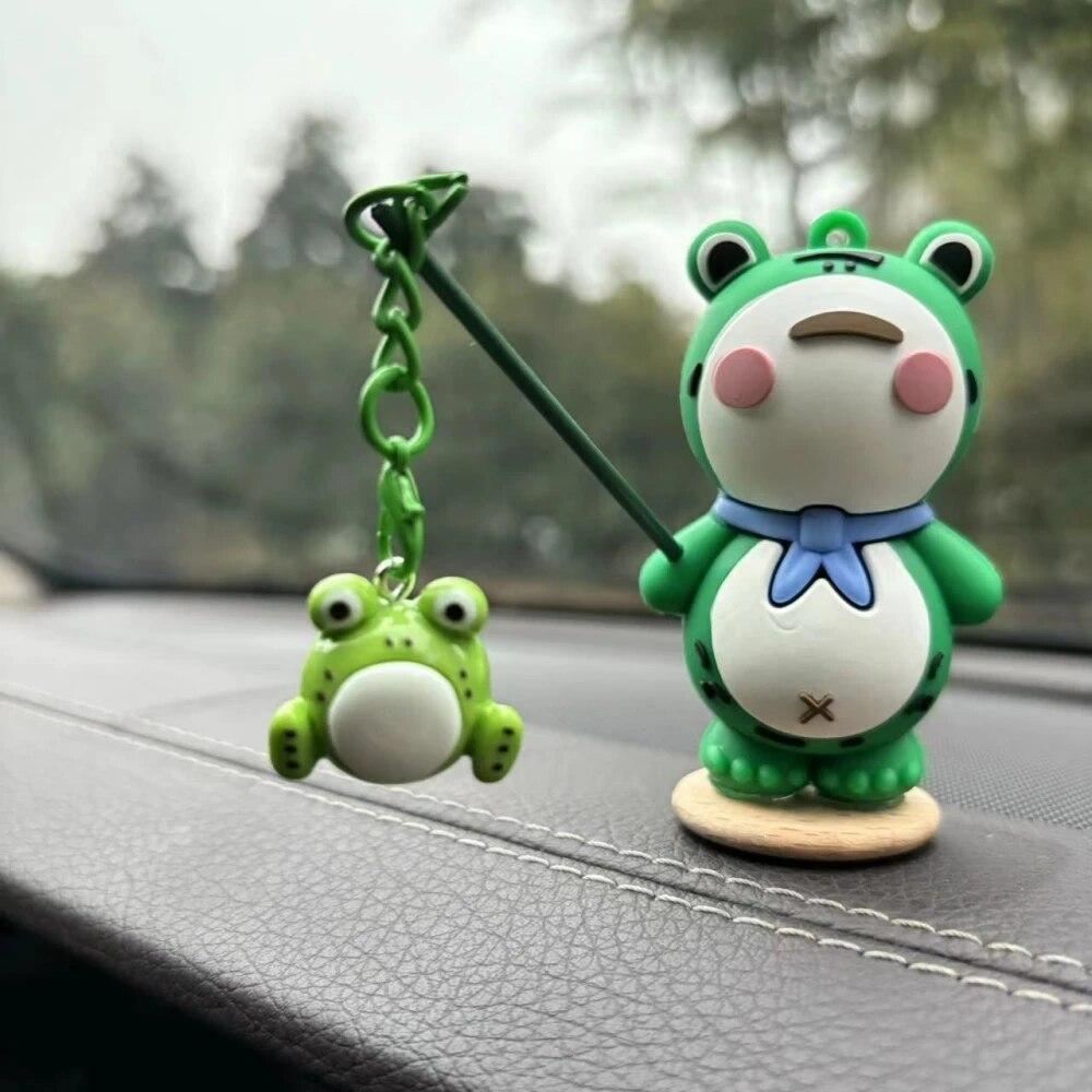 7 шт. Одинокая лягушка, серебристые автомобильные аксессуары, мультяшная машина, центральная консоль, украшение для офиса, рабочего стола, компьютерный экран, кукла, подарок