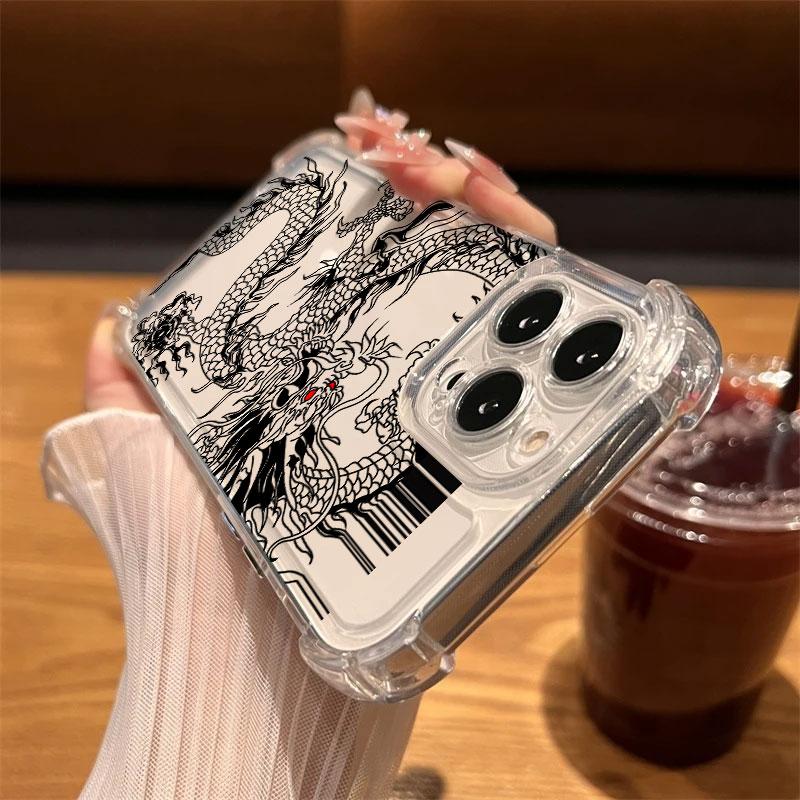 Fashion Dragon Tattoo Pattern Art Phone Case Clear For iPhone 17 16 14 15 11 12 13 Pro Max 16E 15 16 Plus 17 Air Anti-fall Cover