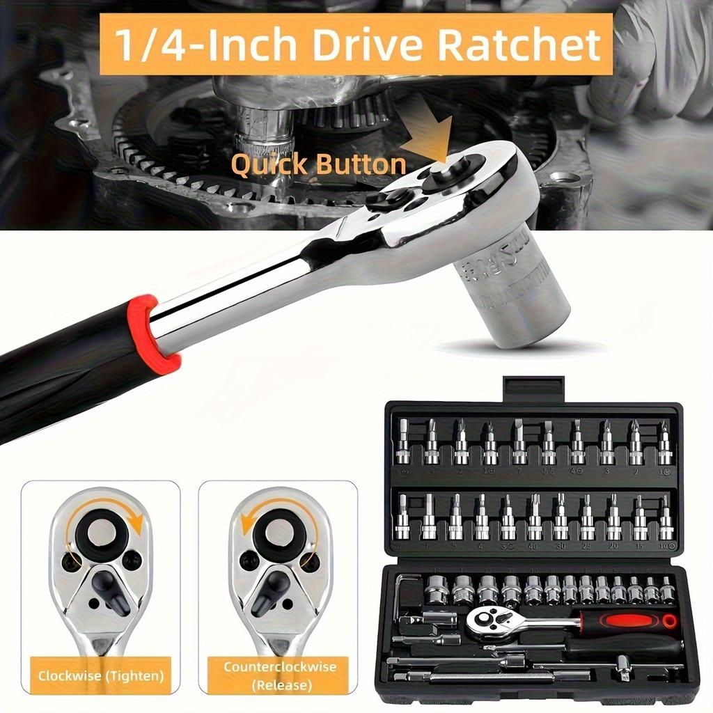 Car Repair Toolbox, Repair Tool Suit, with Allen Wrench, Drive Depth and Standard Ratchet Socket, Unconnecting Rod, Rotating Rod, Sliding Rod