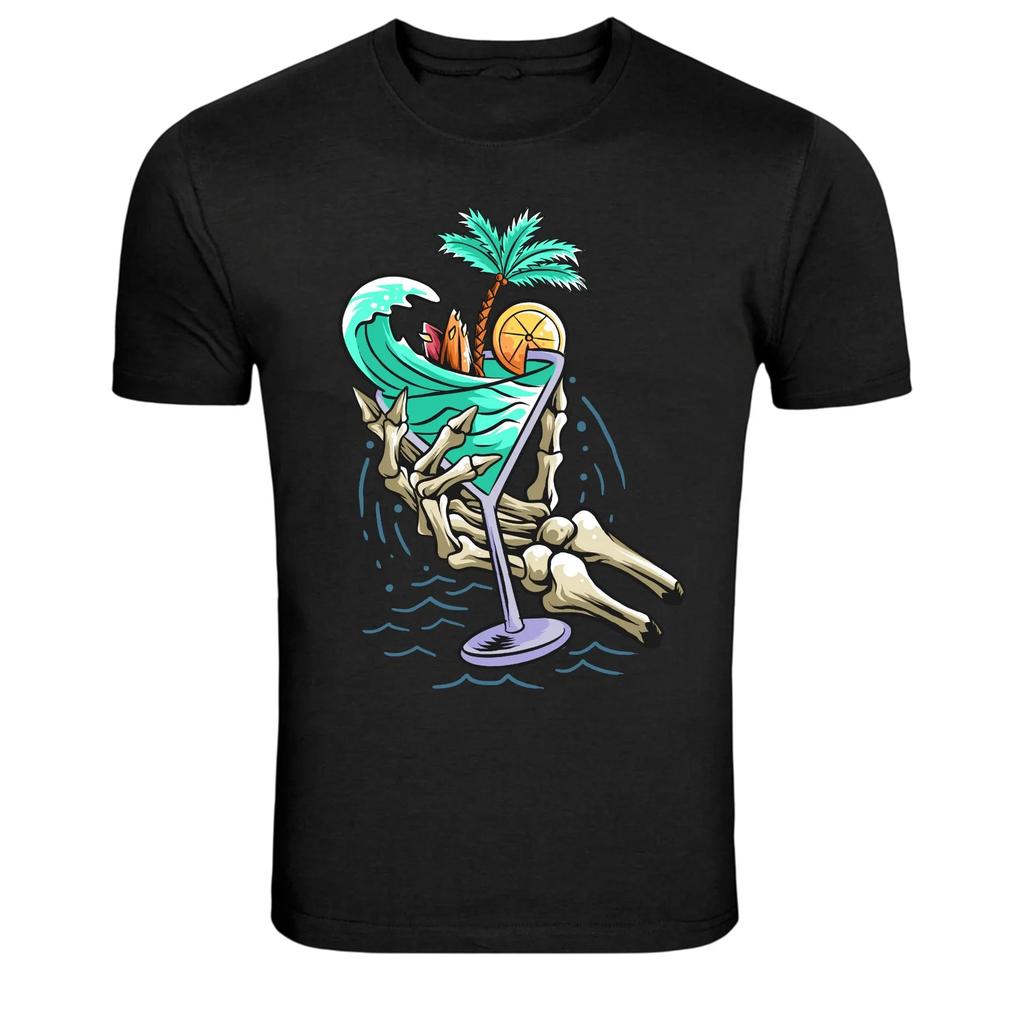 Skeleton Tropical Cocktail Surf Graphic T Shirt Summer Tee