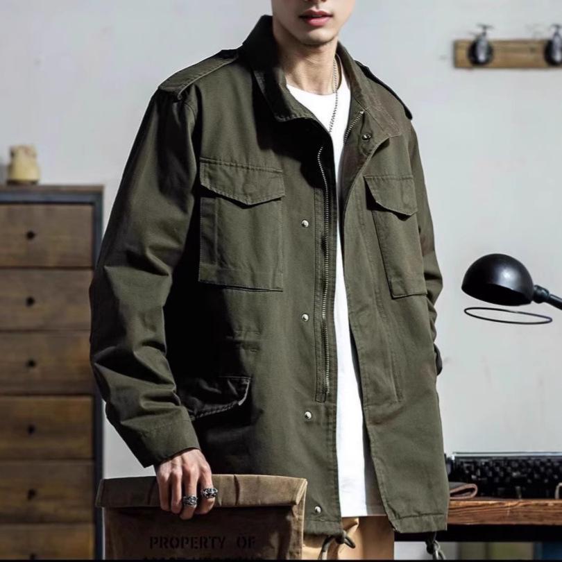 Мужская куртка в стиле ретро 2025 года - Свободная, с множеством карманов, Повседневный стиль Весна/Осень