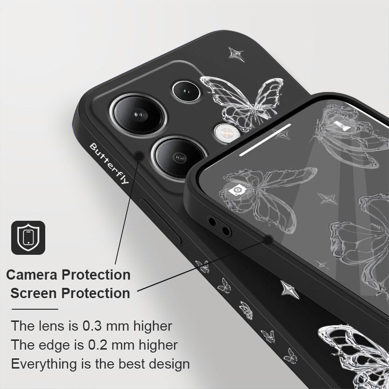 Silver Butterfly Phone Case For Xiaomi Redmi Note 14 13 12 12S 11 11S 10 10S 9 9S Pro Plus 4G 5G Liquid Silicone Cover