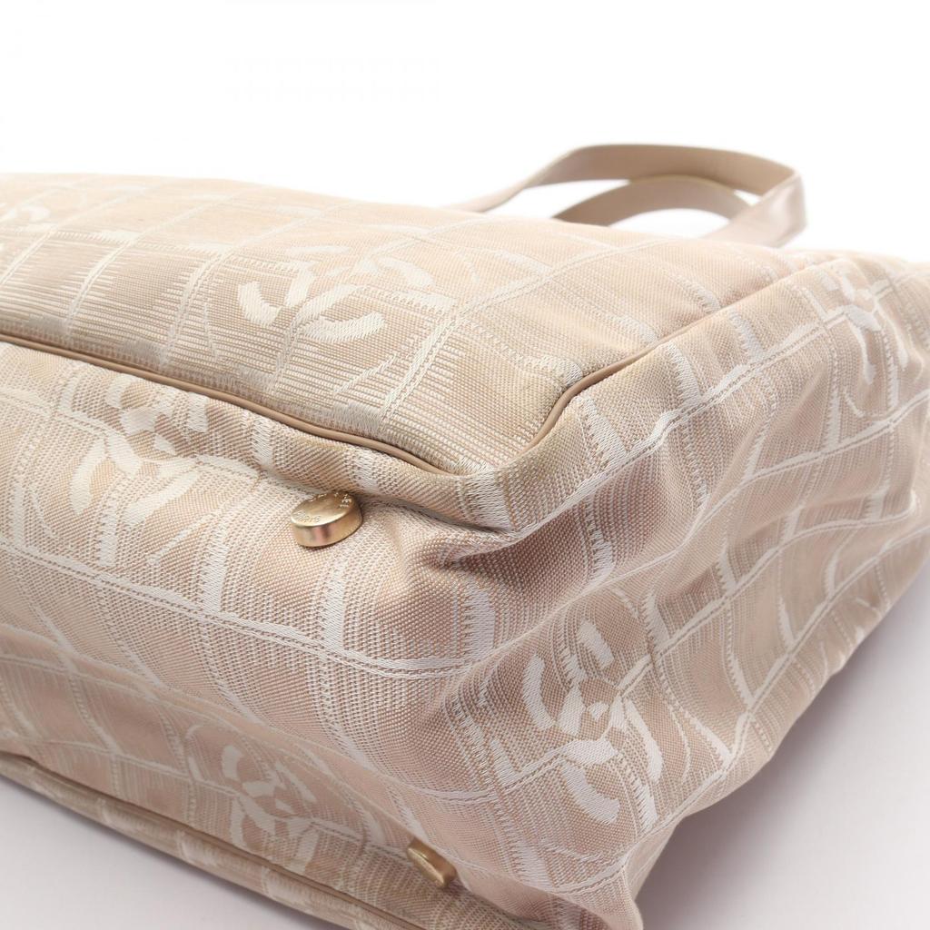 Used CHANEL New Travel Line MM Tote Bag leather Nylon canvas Beige Used Women
