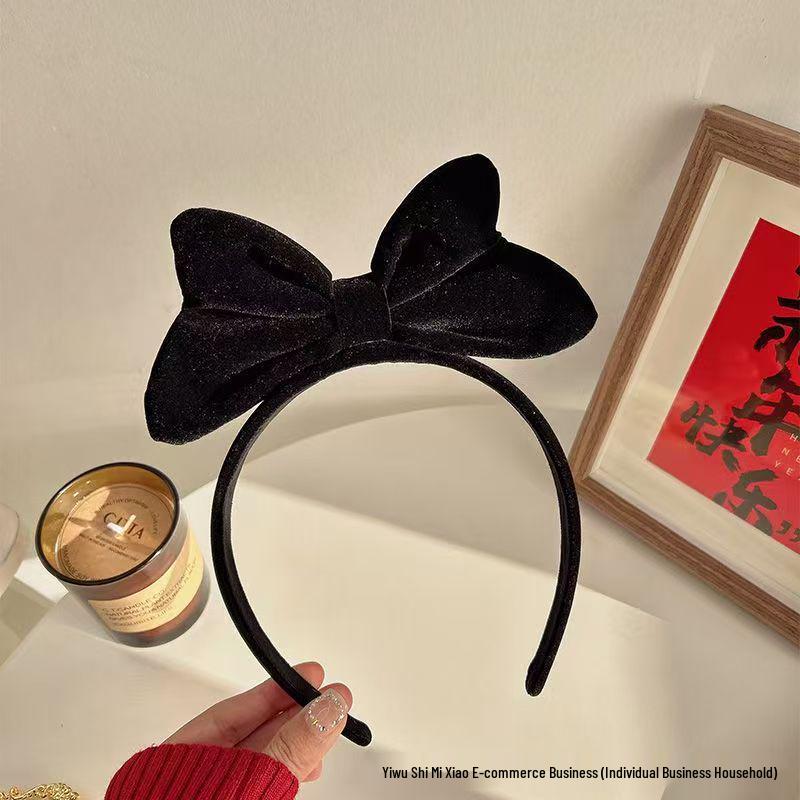 2025 Красная бархатная повязка на голову с бантом для женщин и детей - Аксессуар для волос на Новый год и Рождество