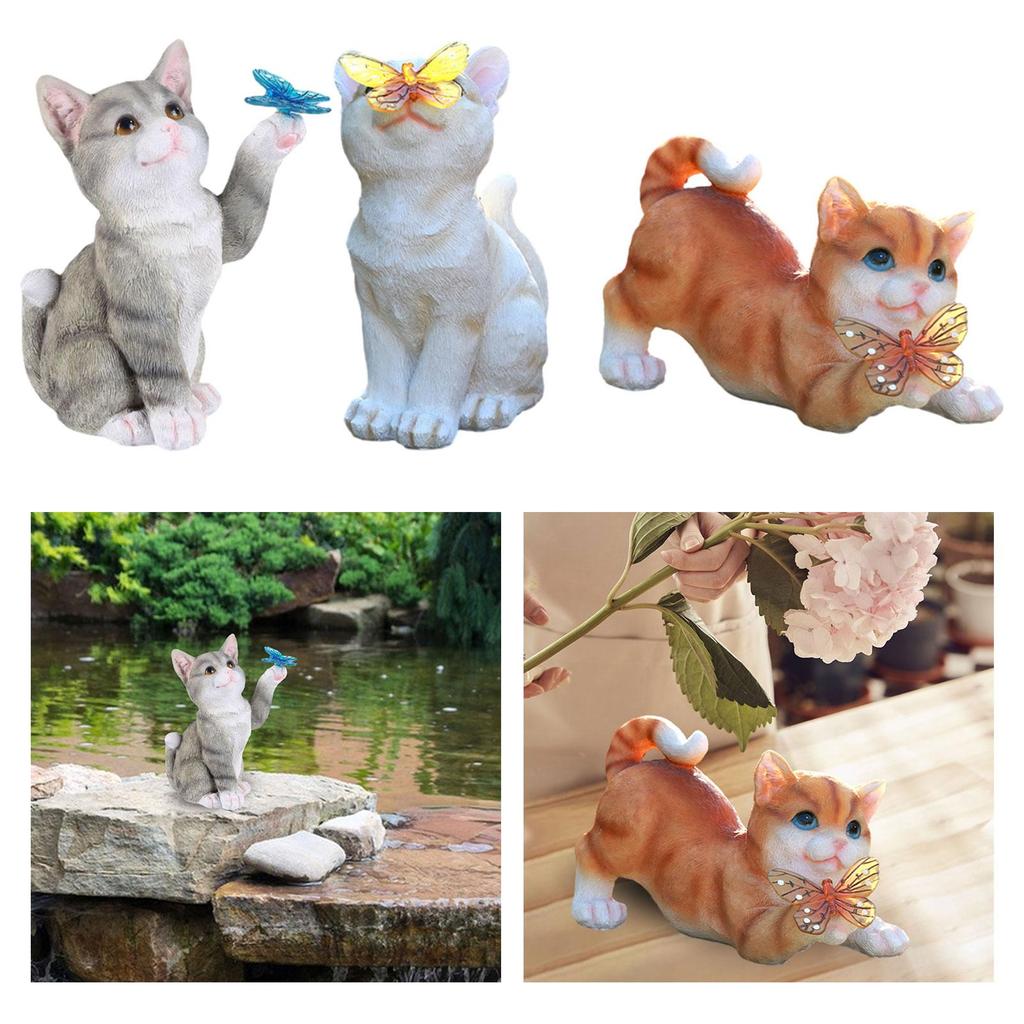 Garden Cat Statue with Solar Light Outdoor Statues for Patio