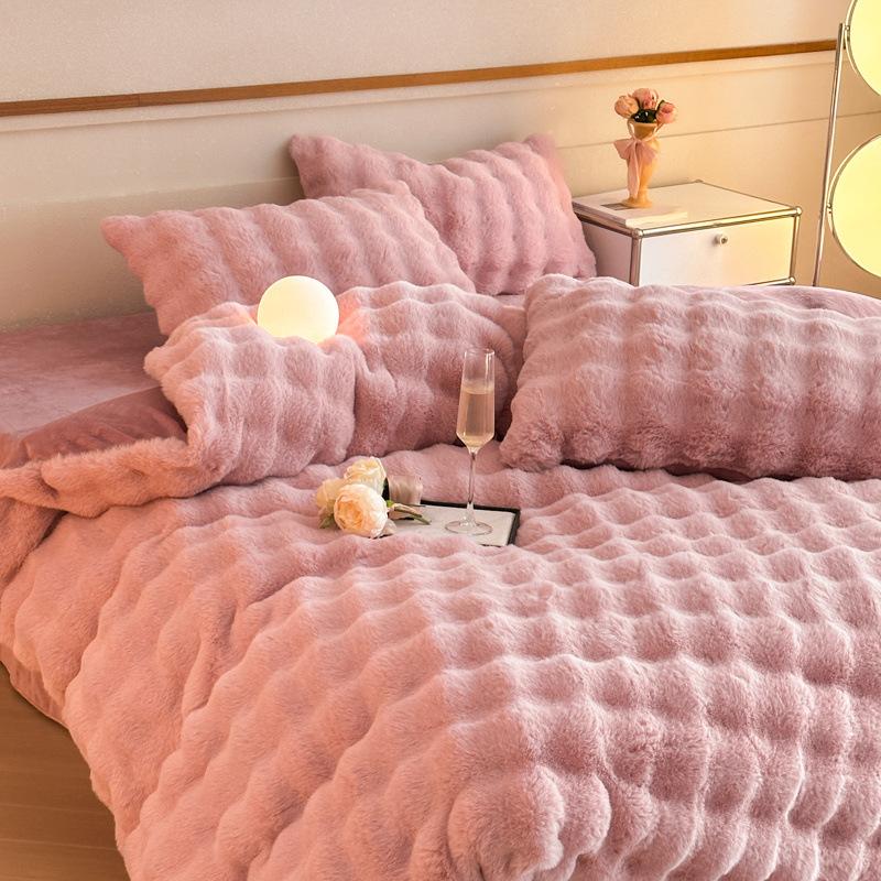 Плюшевый комплект из четырех предметов для кровати, Плюшевая утолщенная двусторонняя молочная плюшевая тепловая простыня, Пододеяльник, Наволочка Набор из трех предметов