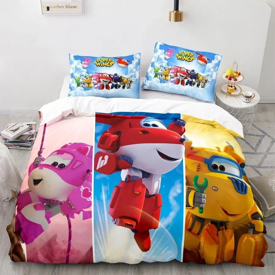 Super Wings 3D НОВЫЙ Пододеяльник Наволочка Комплект Постельного Белья Взрослый Мальчик Девочка Спальня Декор Дети Односпальный Двуспальный Большой