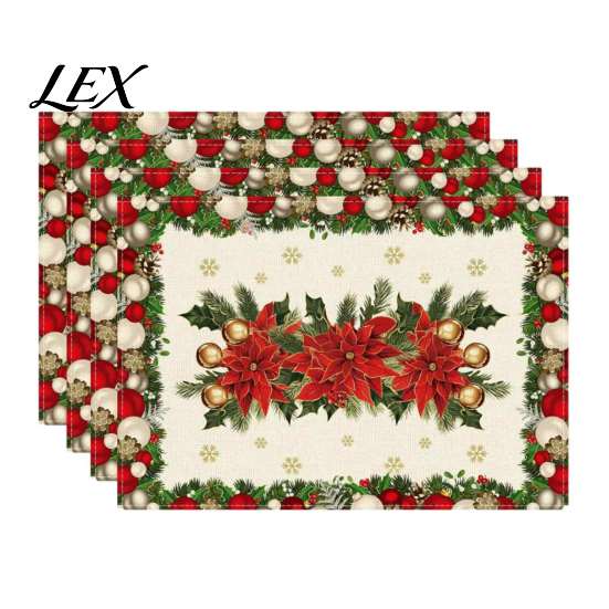 Dining Table Placemats 4Pcs Christmas Linen Placemat Set, Cartoon Snowman Gingerbread Gnome Protection Accessories Mat, Heat Resistant Place