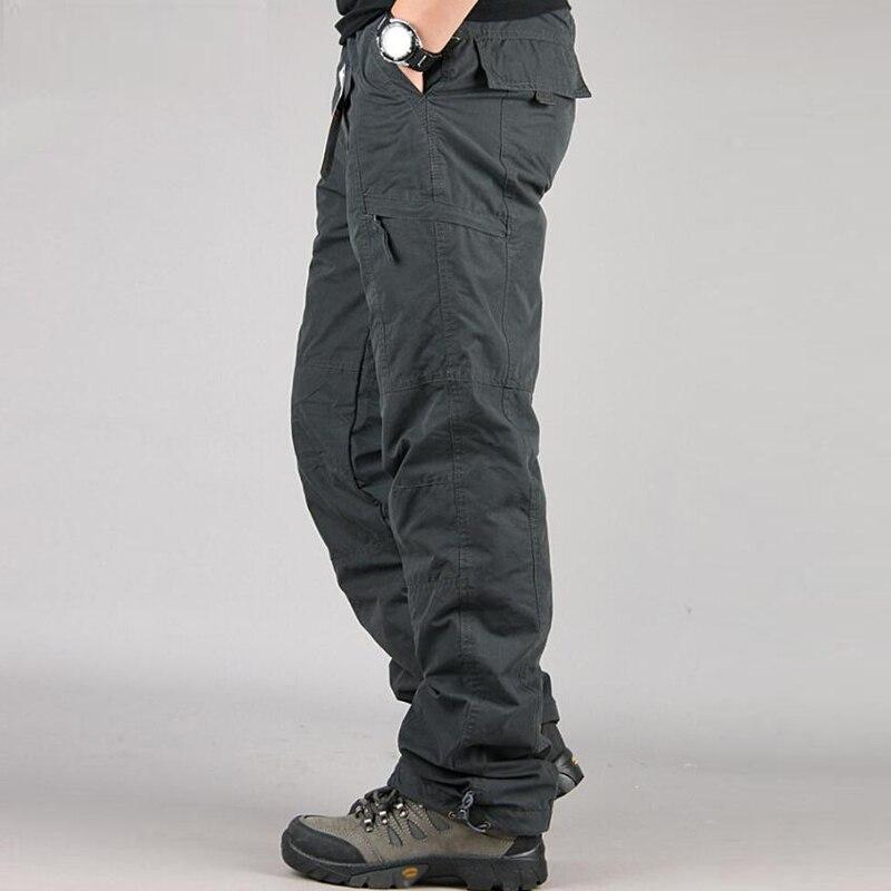 Men Cotton Winter Thick Fleece Casual Pants Tactical Baggy Cargo Pants Double Layer Warm Thermal Straight Long Trousers