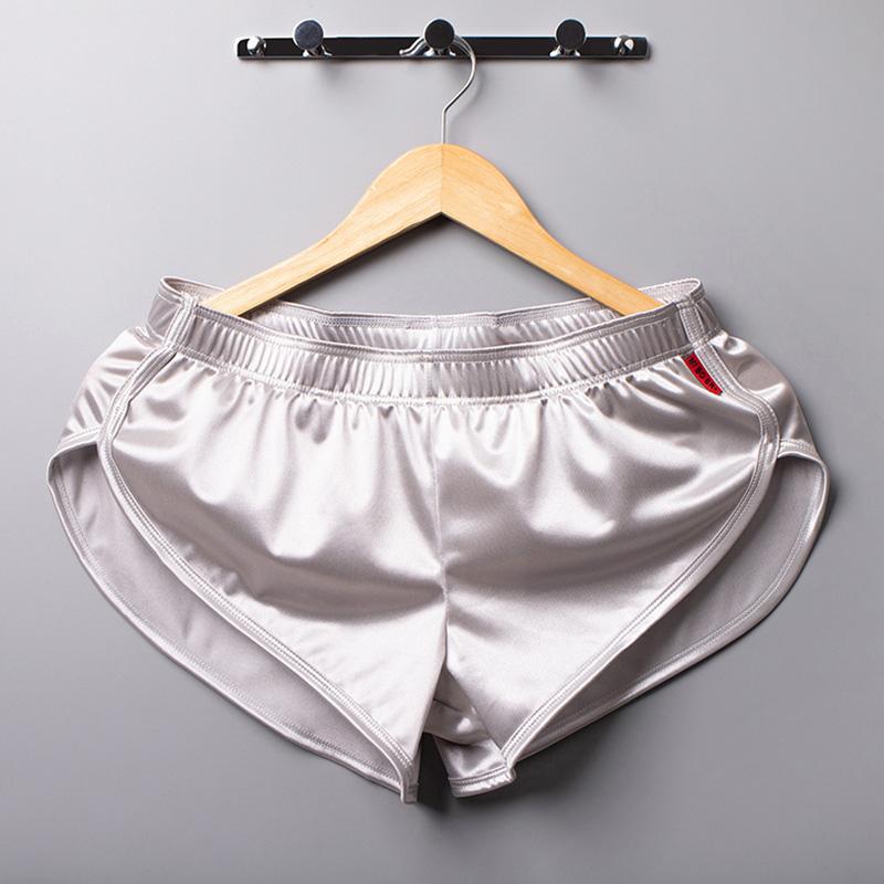 Сексуальные мужские гладкие трусы-боксеры, однотонные трусы-боксеры, атласная пижама, шелковая одежда для сна