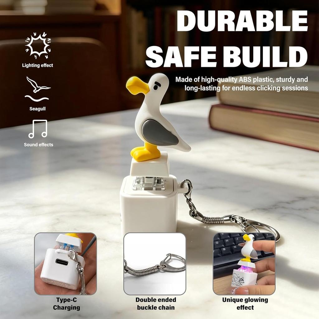 Creative Seagull Bird Keychain Luminous Sound Button Clicker Fidget Stress Relief Type-C Rechargeable Gift