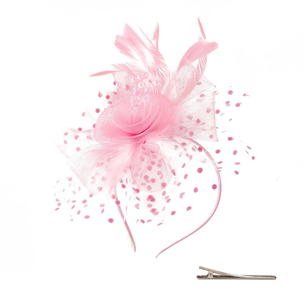 Polka Dot Feathers Fascinator Hat Elegant Bride Headdress Tea Party Mesh Hair Band Dance Show