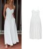 Spring New Arrival Lady White Long Dress Evening Dress Pleated V-neck Vacation Style Sling Dress 7200230