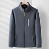 Men Coat Stand Collar Long Sleeve Polar Fleece Lining Cardigan Jacket Solid Color Zipper Placket Outwear Daily Wear