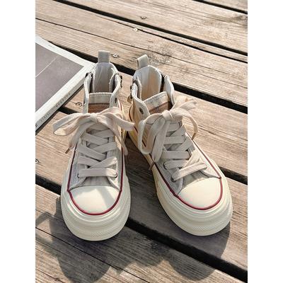 Холщовые туфли женские 2025 новая весна студенческие повседневные дышащие нескользящие спортивные средней высоты на толстой подошве маффин маленькие белые кеды