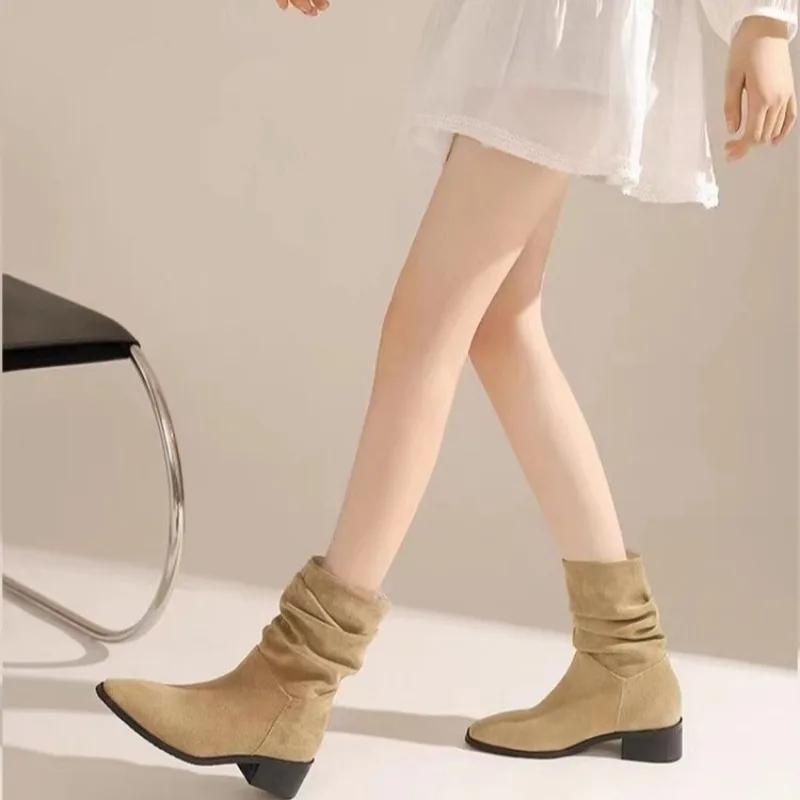 Модные, хит продаж, зимние, высококачественные, женские сапоги, модные, однотонные, с круглым носком, на среднем каблуке, с рукавами, универсальные, женские, короткие сапоги